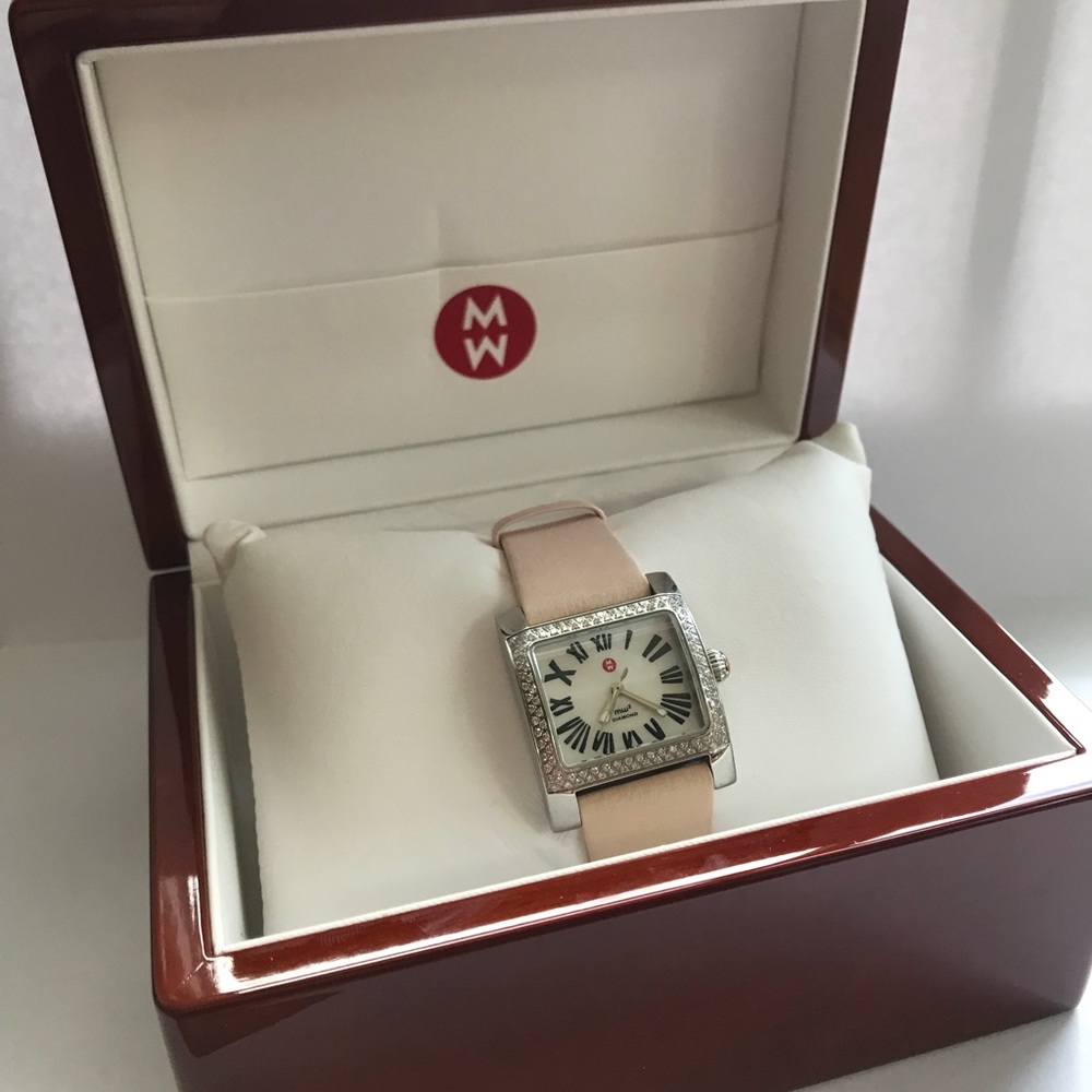 Michele Diamond With Pink Strap Quartz Watch